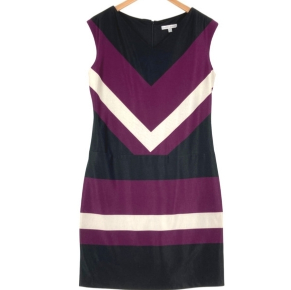 Sandra Darren Purple Black Color Block Sheath Mini Dress - Picture 1 of 9